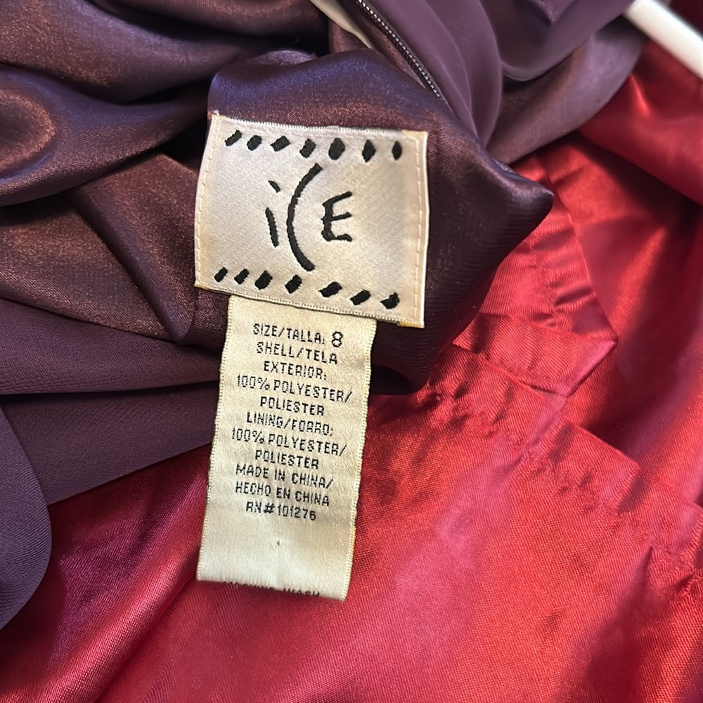 Women deep purple front ruffled dress w/bottom pleats. - Picture 8 of 8